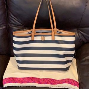 Tory Burch Navy/Cream Stripe Tote